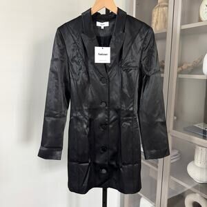 Auteur Satin Blazer Mini Dress NEW Black Button Up Long Sleeve Collared Small S